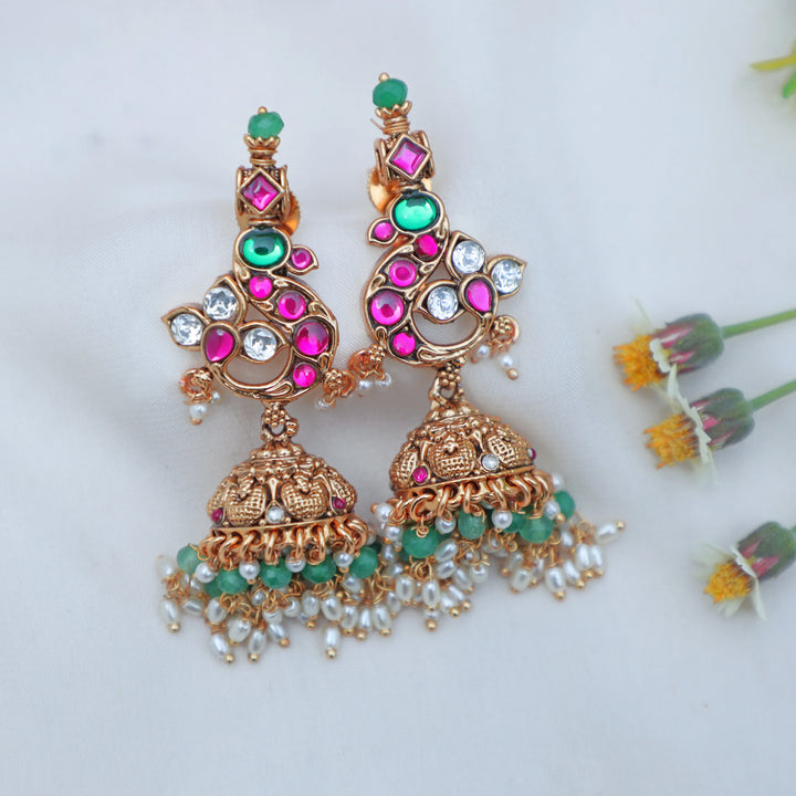 Elegant Jadau Kundan Floral guttapusalu Bridal Necklace Set with Jhumka Earrings - Sparkle and Glow