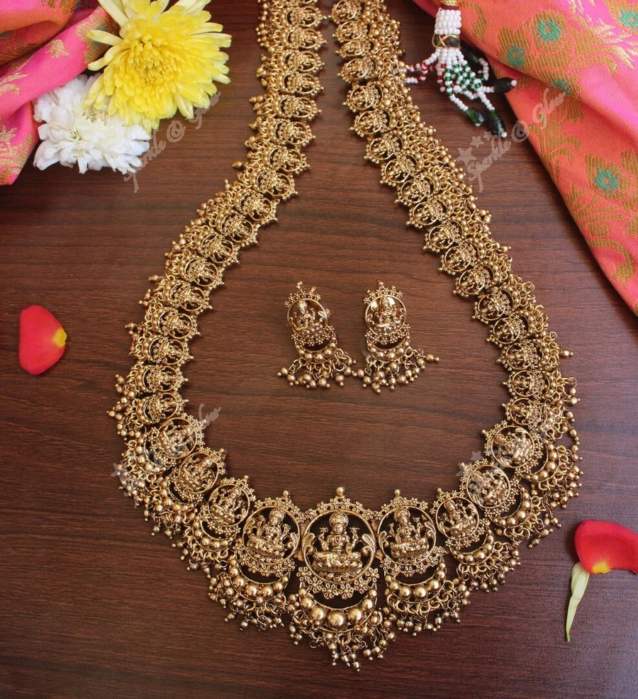 Gold alike lakshmi gold beads drops haram - Sparkle and Glow