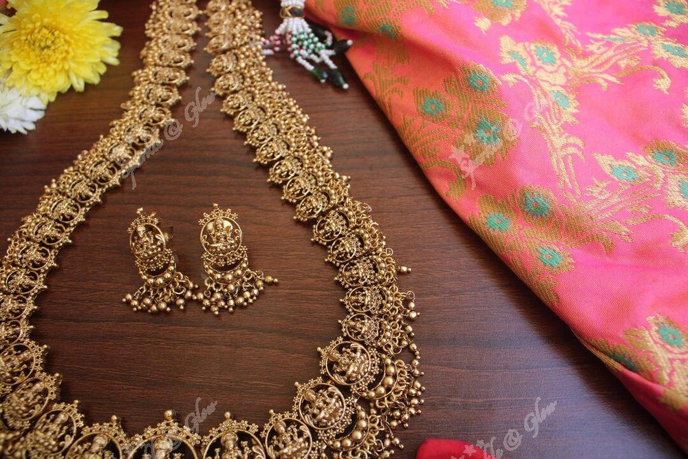 Gold alike lakshmi gold beads drops haram - Sparkle and Glow