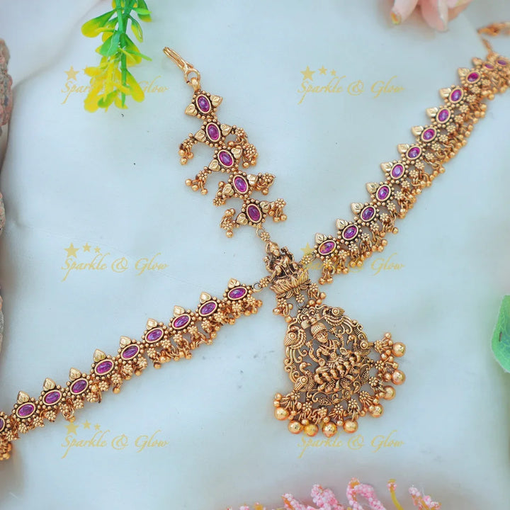 Temple Style Maang Tikka with Antique Gold alike Finish and Lakshmi Motif - Sparkle and Glow