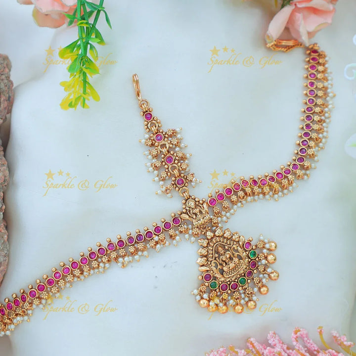 Stunning Idol Lakshmi pendant carved Kemp Maang tikka - Sparkle and Glow