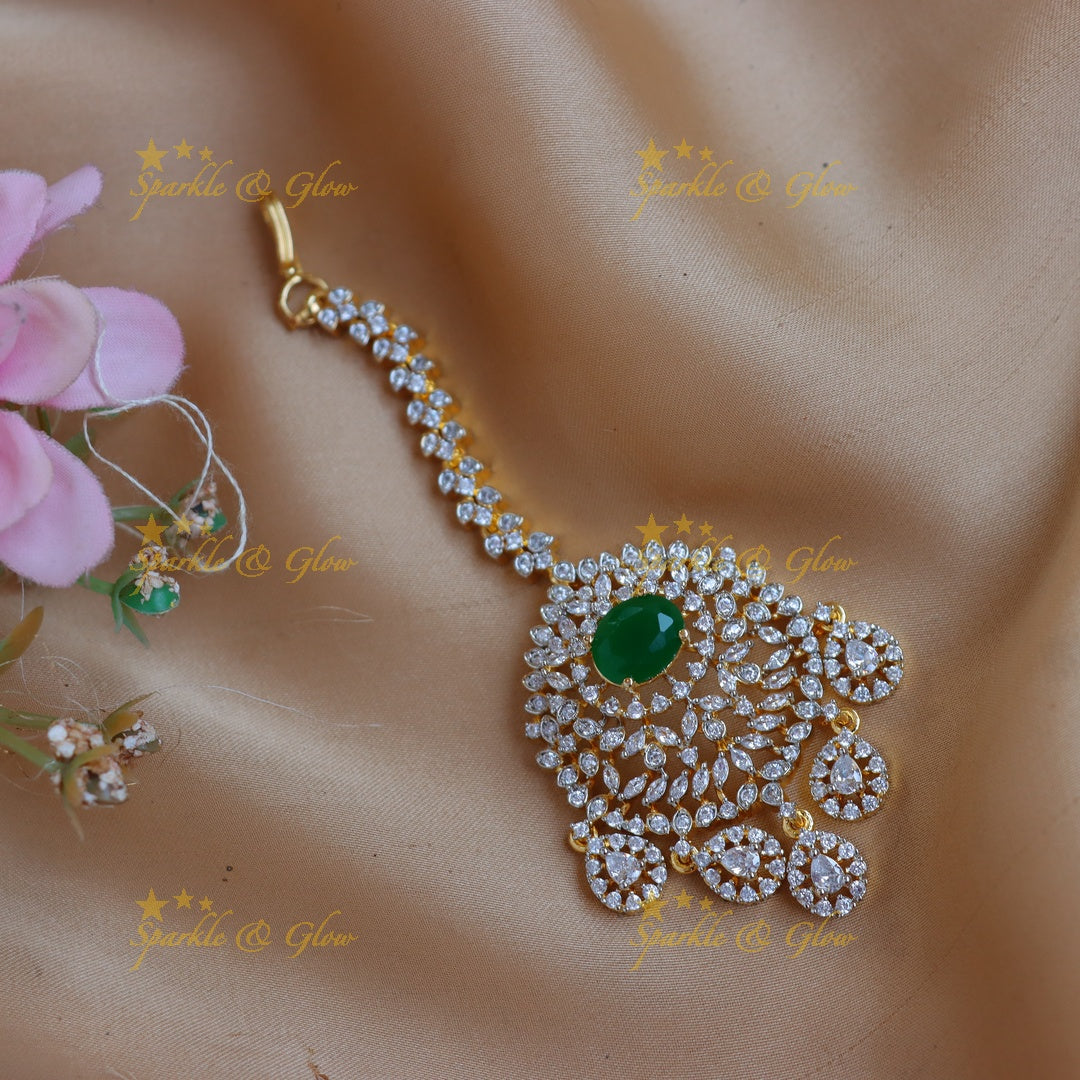 Statement GJ polish AD Floral Emerald Maang tikka