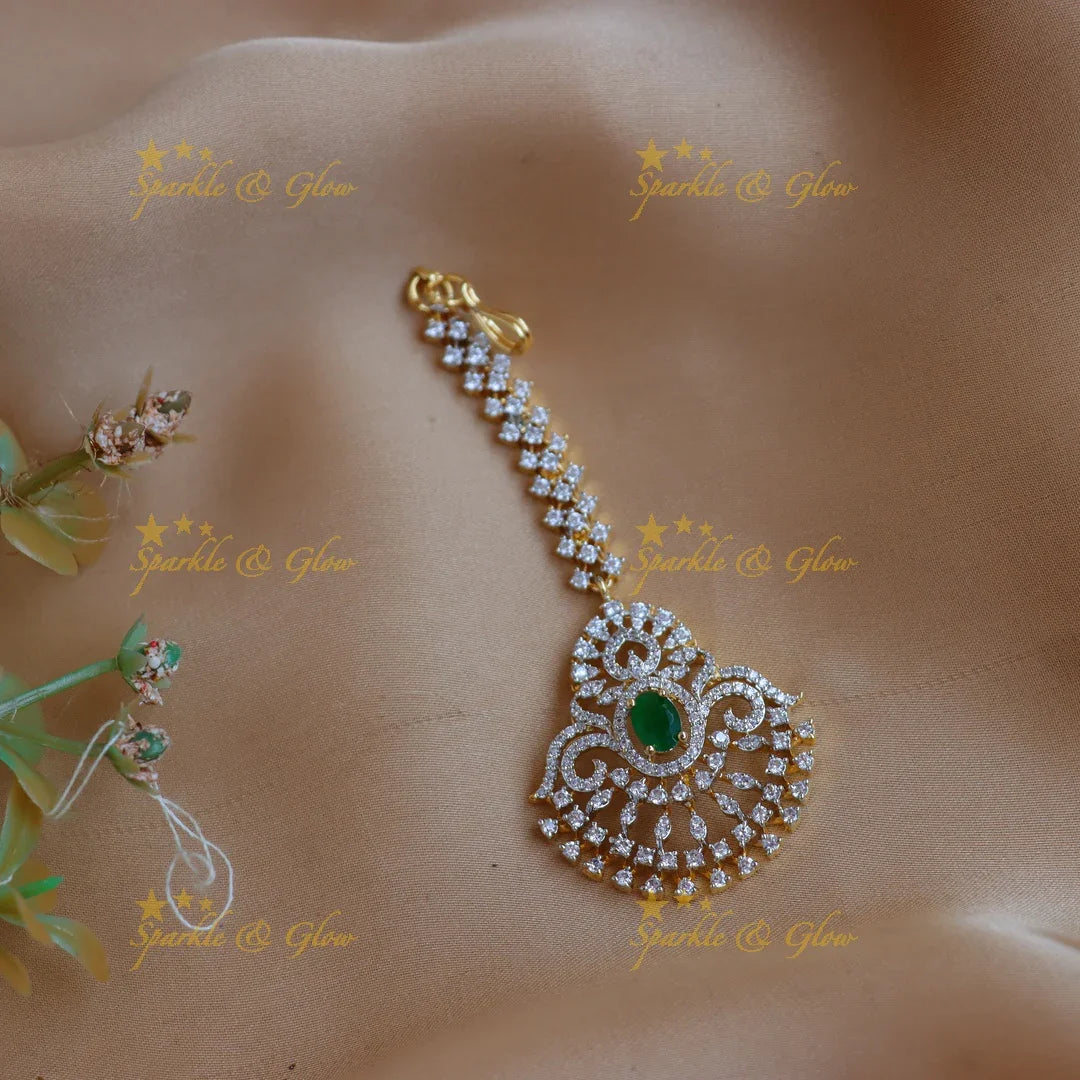 Stunning GJ polish Princess design AD Maang tikka - Sparkle and Glow