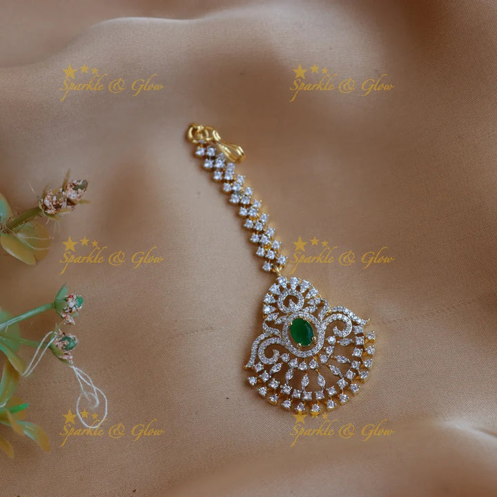 Stunning GJ polish Princess design AD Maang tikka - Sparkle and Glow