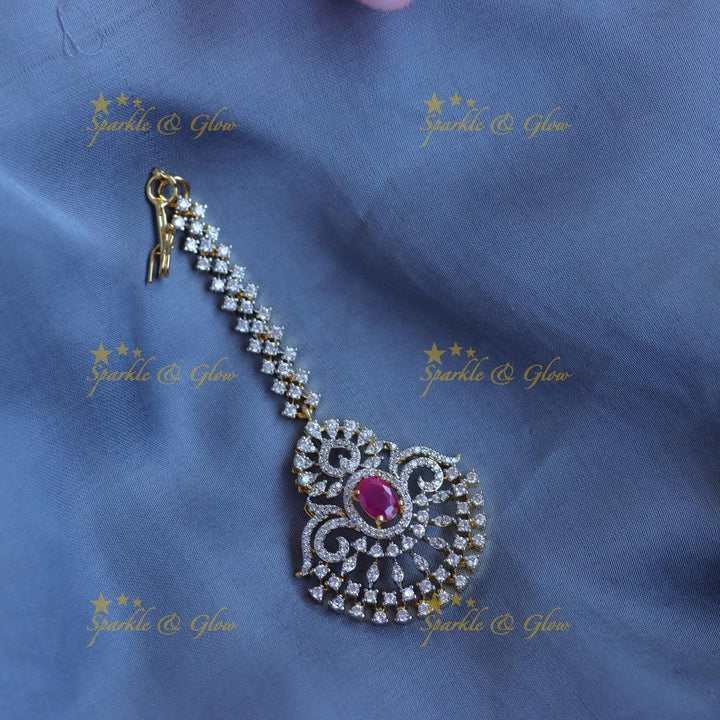 Stunning GJ polish Princess design AD Maang tikka - Sparkle and Glow