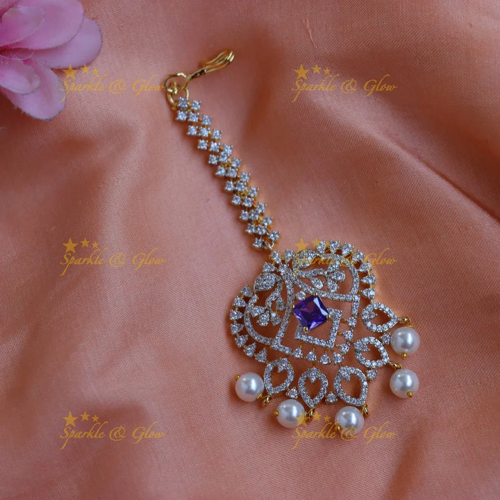 Grand GJ polish Floral AD Maang tikka with Pearl drops - Sparkle and Glow