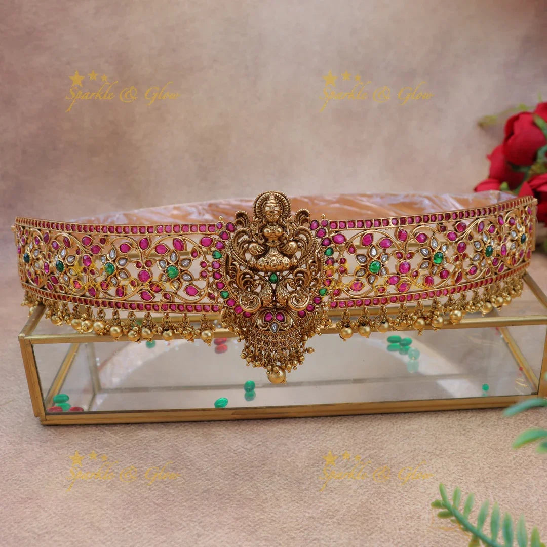 Grand Lakshmi Floral Kemp Bridal Hipbelt with gold bead drops