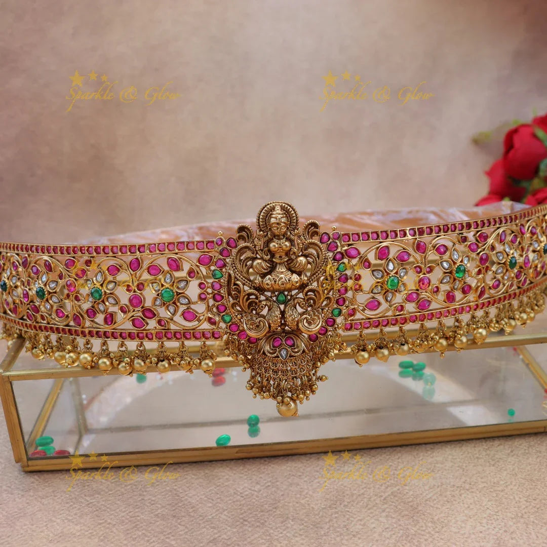 Grand Lakshmi Floral Kemp Bridal Hipbelt with gold bead drops
