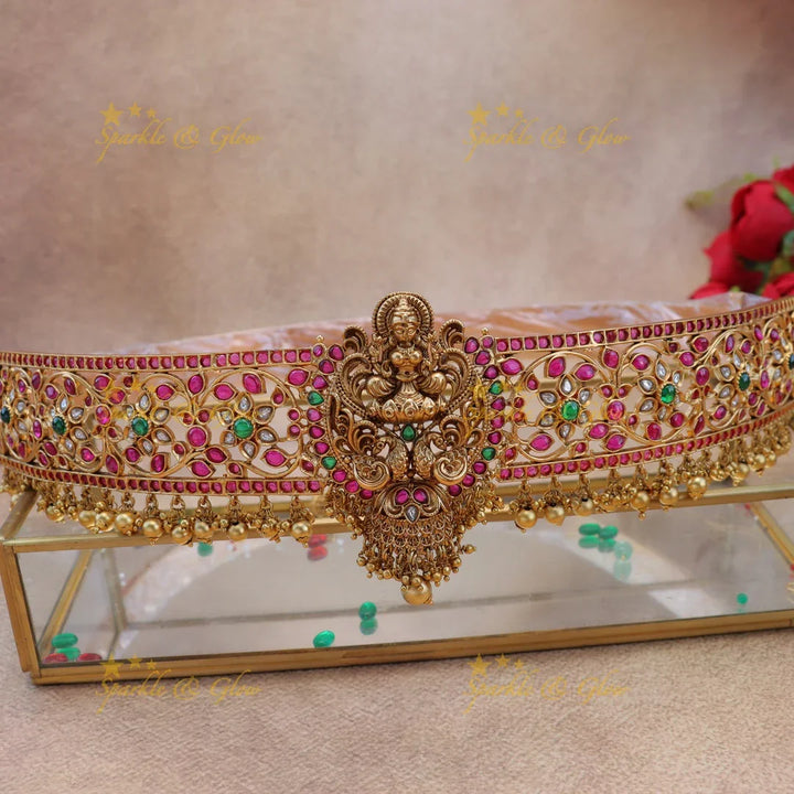 Grand Lakshmi Floral Kemp Bridal Hipbelt with gold bead drops
