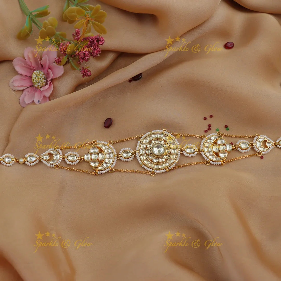 Grand Jadau Kundan Sheeshphool with Circular & Crescent Motifs