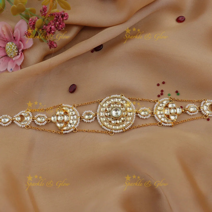 Grand Jadau Kundan Sheeshphool with Circular & Crescent Motifs