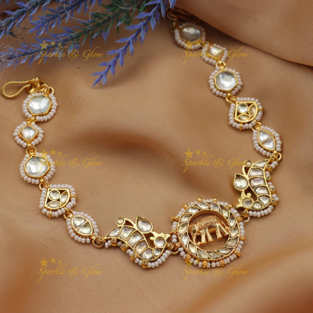 Jadau Kundan Sheeshphool with Elephant Motif & Pearl Border
