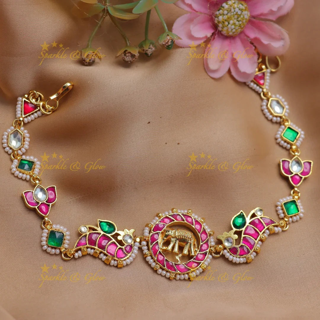 Jadau Kundan Sheeshphool with Elephant Motif & Meenakari Work