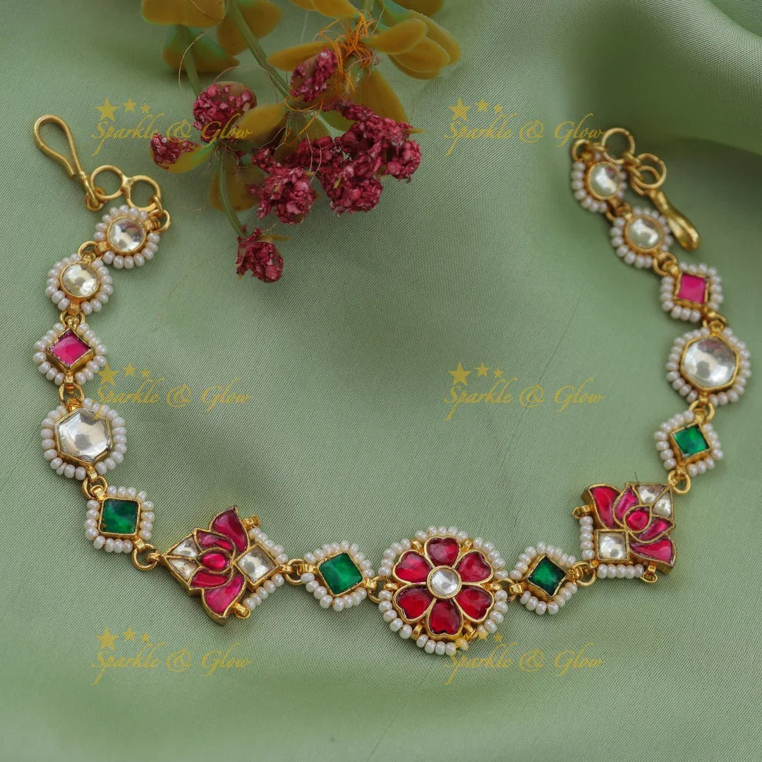 Colorful Jadau Kundan Sheeshphool with Floral Meenakari Accents