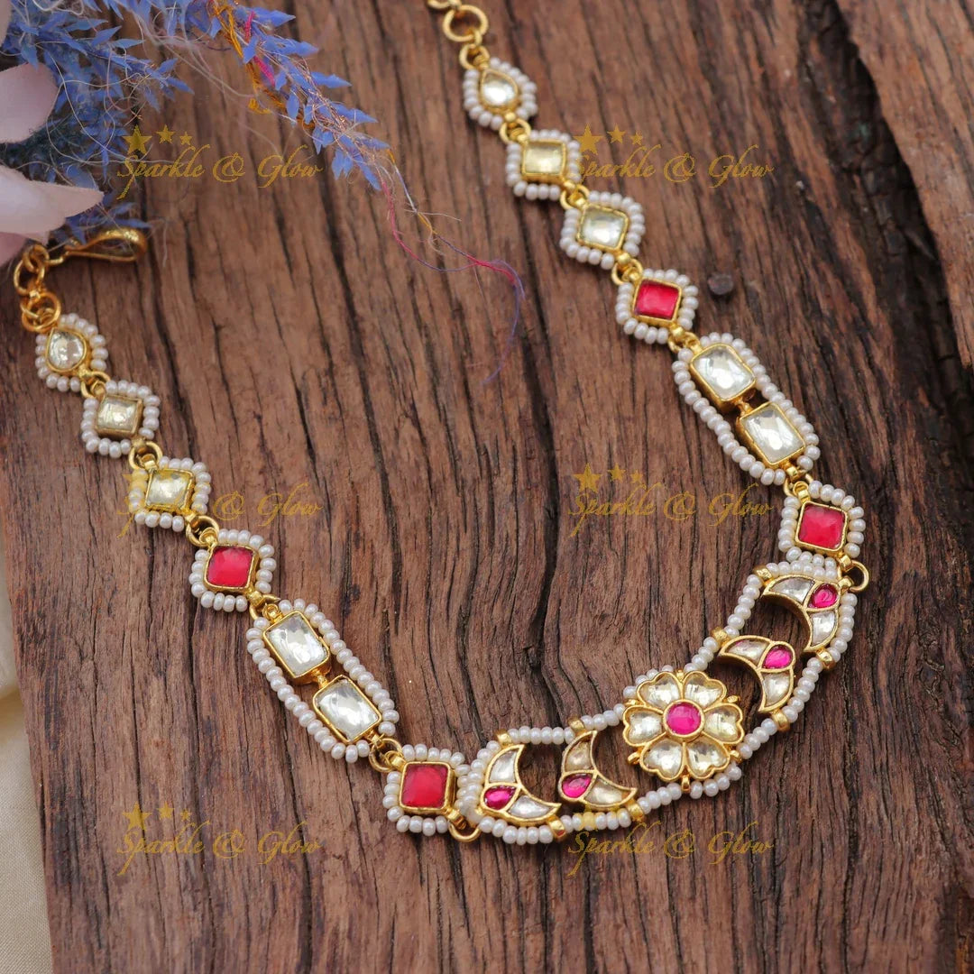 Jadau Kundan Sheeshphool with Red Meenakari & Floral Centerpiece