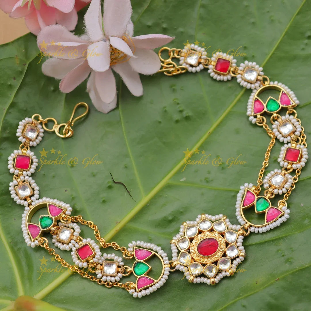 Jadau Kundan Sheeshphool with Red Center & Meenakari Crescent Design