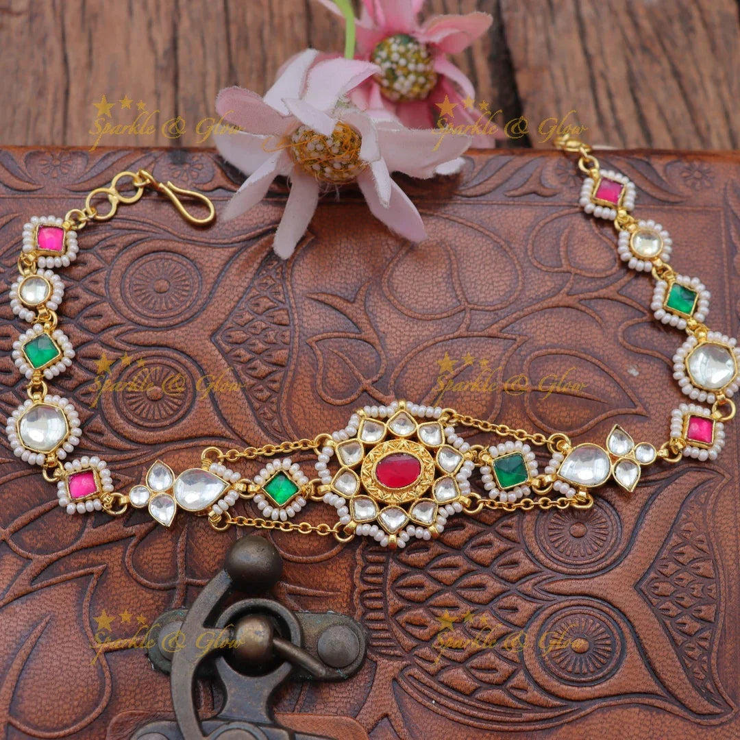 Jadau Kundan Sheeshphool with Dual Chain & Meenakari Accents