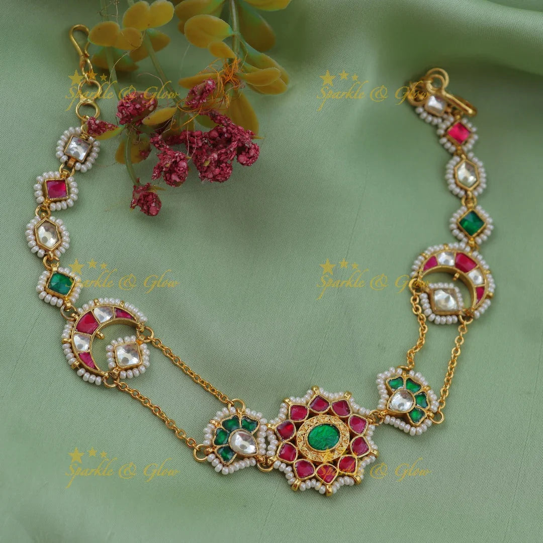 Jadau Kundan Sheeshphool with Floral Motif and Pearl Border