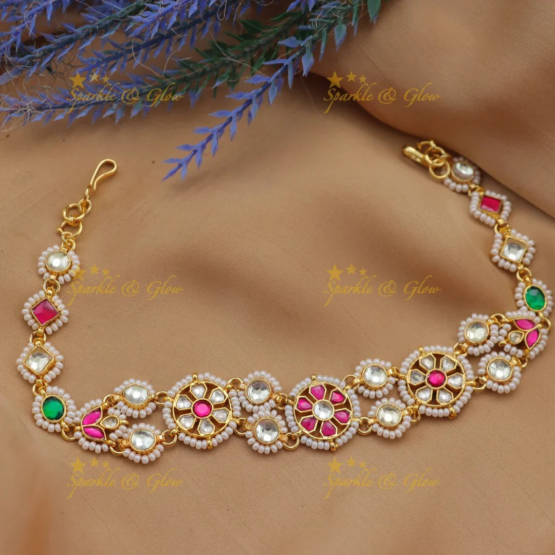 Elegant Jadau Kundan Sheeshphool with Floral Motifs and Pearl Work