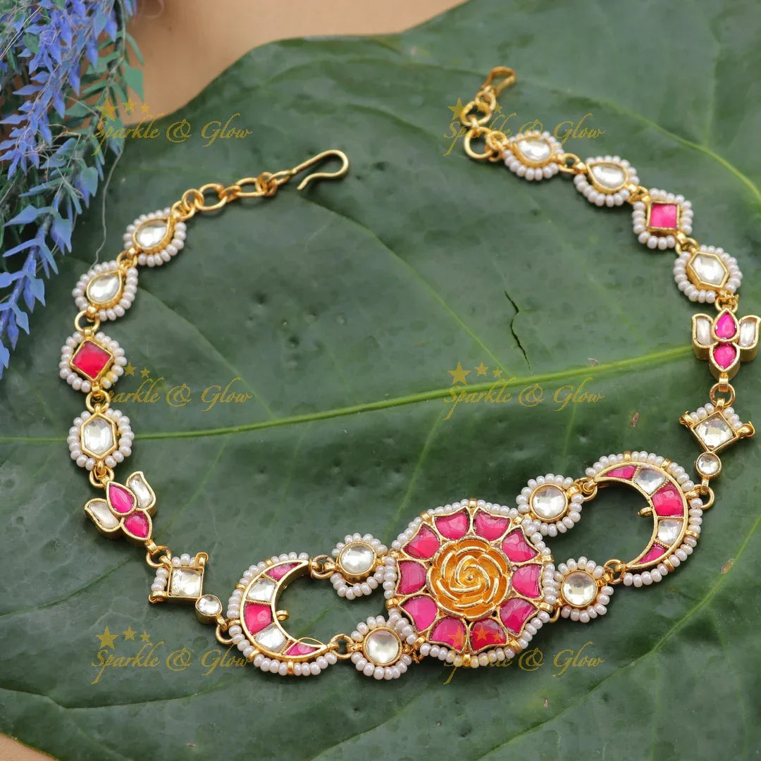 Jadau Kundan Sheeshphool with Rose Motif and Crescent Accents