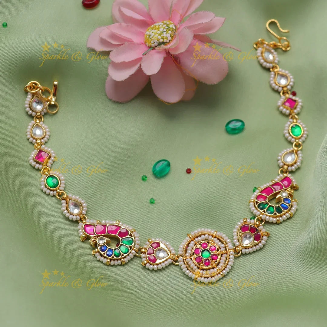 Jadau Kundan Sheeshphool with Multicolor Stones & Pearl Border