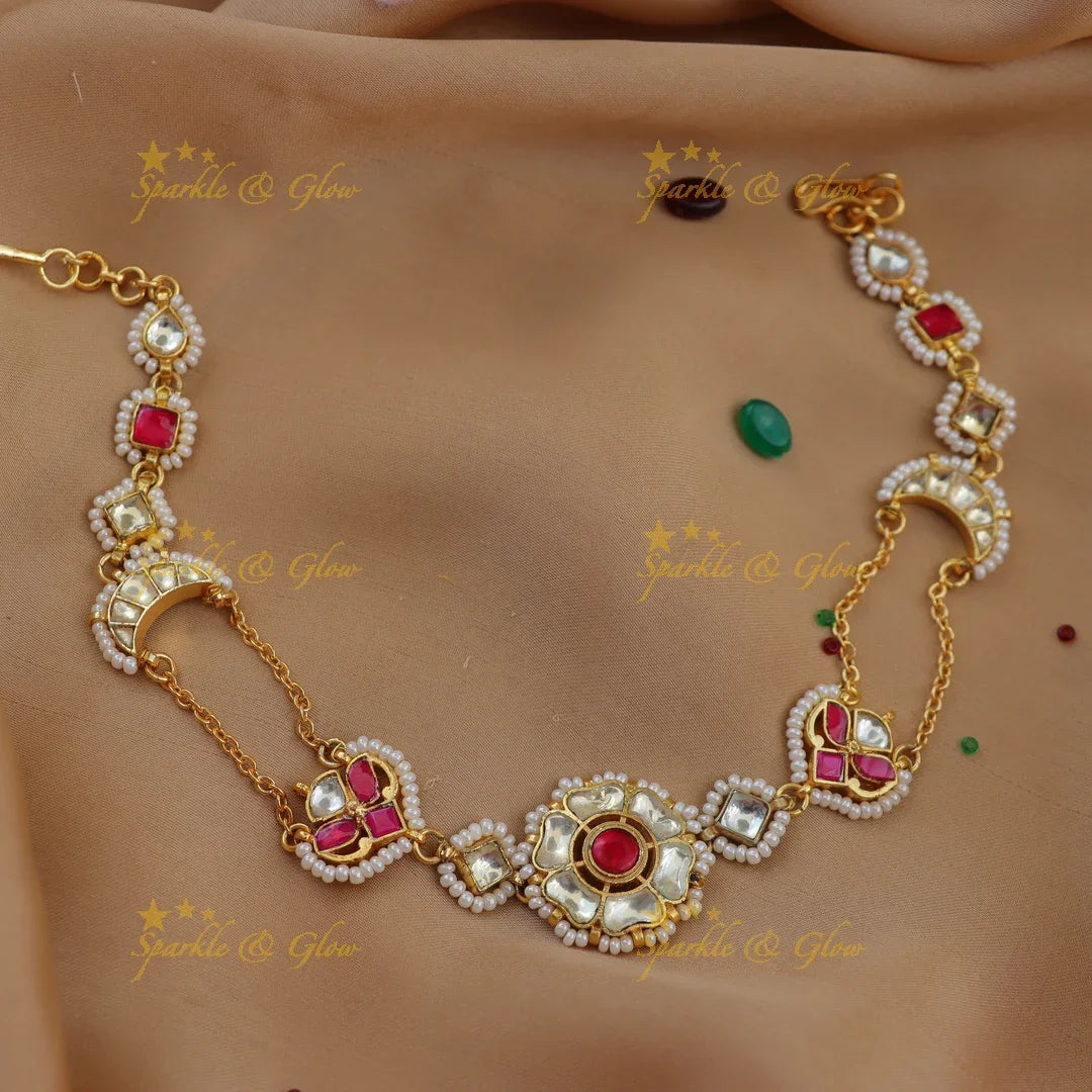 Elegant Jadau Kundan Sheeshphool with Pearls & Floral Motifs