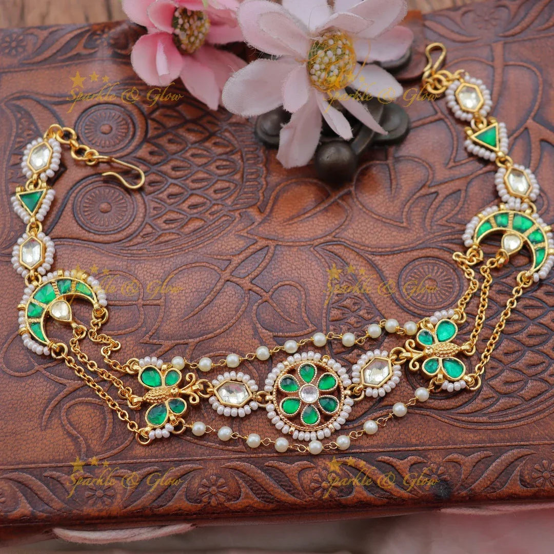 Jadau Kundan Sheeshphool with Crescent Motifs
