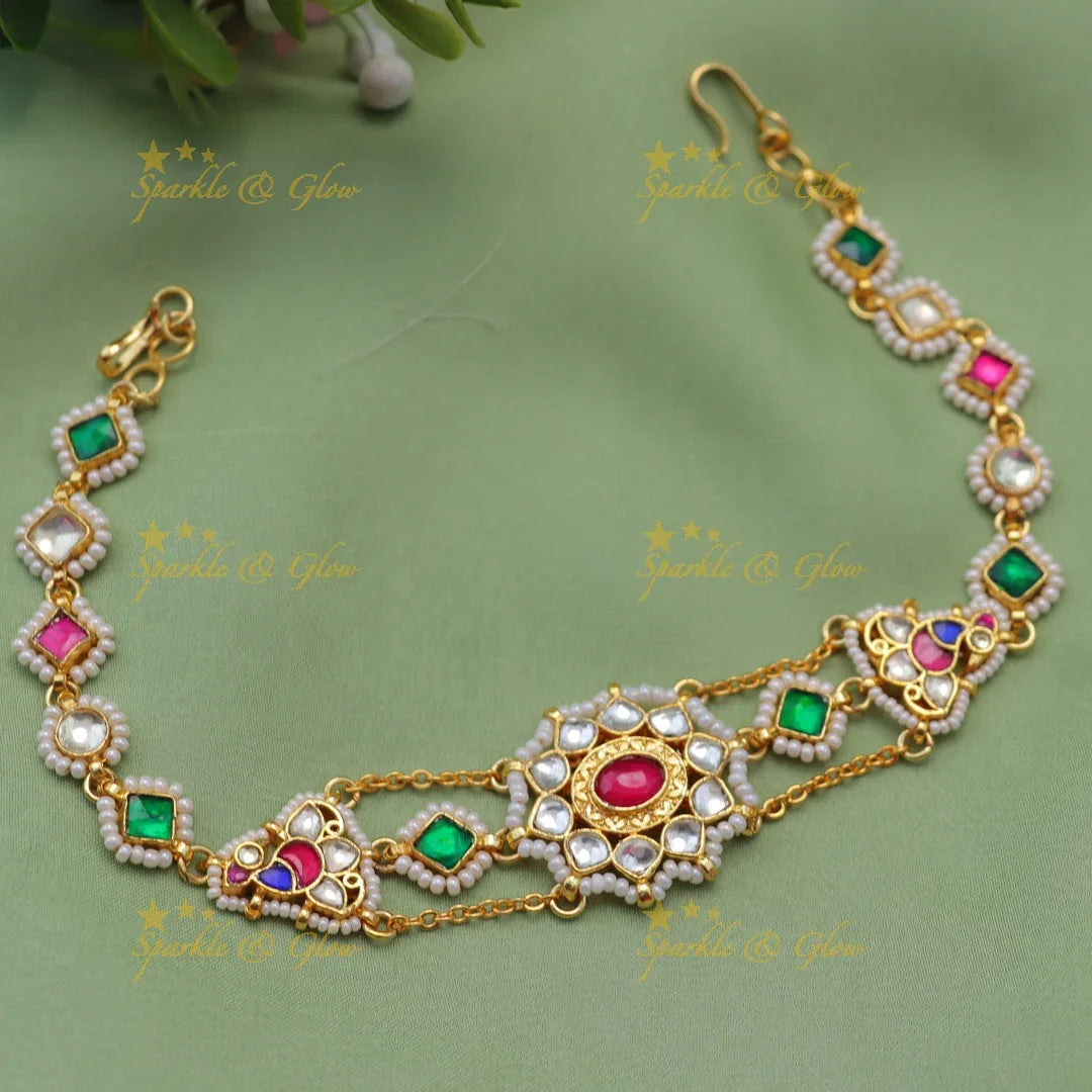 Royal Jadau Kundan Floral Sheeshphool with Navarathna stones