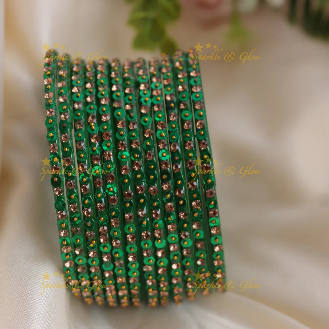 Stunning glitter and Stone Work Glass Bangles Set - Sparkle and Glow