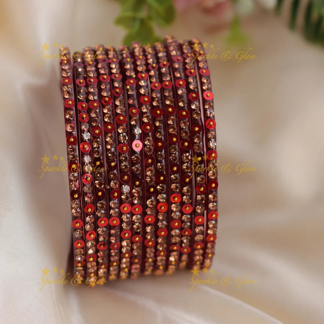 Stunning glitter and Stone Work Glass Bangles Set - Sparkle and Glow