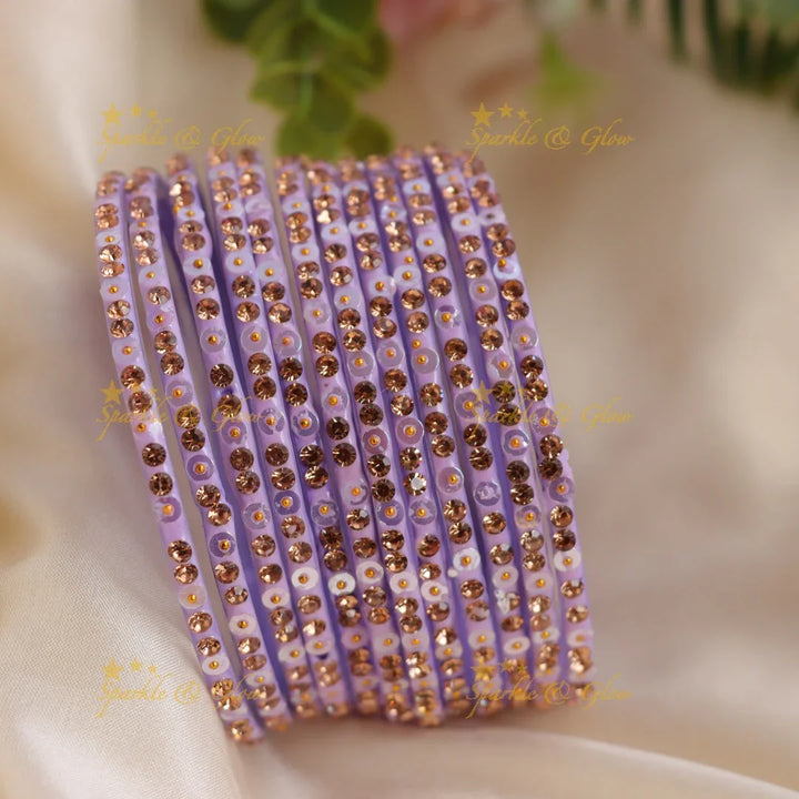 Stunning glitter and Stone Work Glass Bangles Set - Sparkle and Glow