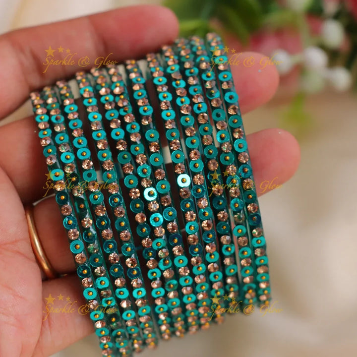 Stunning glitter and Stone Work Glass Bangles Set - Sparkle and Glow