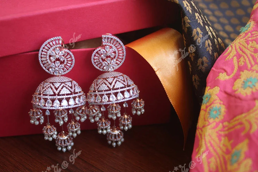Chandelier AD stones rosegold jhumukas - Sparkle and Glow