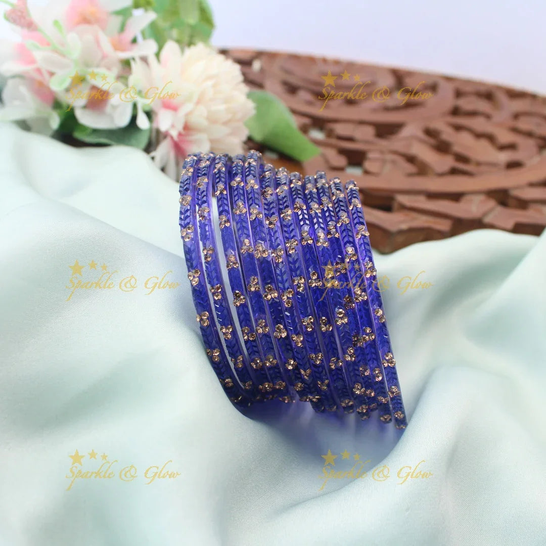 Stunning Glass Bangles with Stone Embellishments – Set of 12