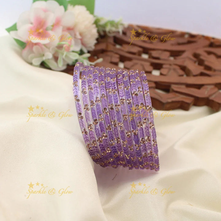 Stunning Glass Bangles with Stone Embellishments – Set of 12