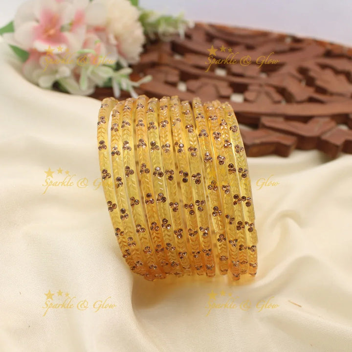 Stunning Glass Bangles with Stone Embellishments – Set of 12