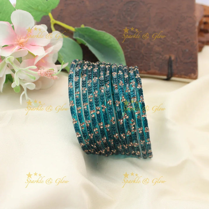 Stunning Glass Bangles with Stone Embellishments – Set of 12