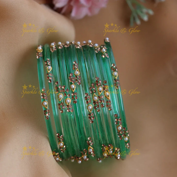 Stunning Glass Bangles with Pearl and Stone Detailing - Sparkle and Glow
