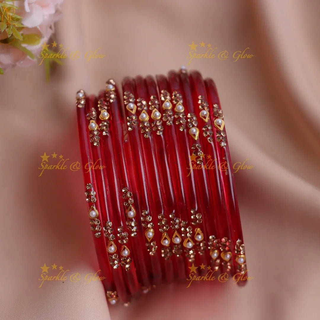 Stunning Glass Bangles with Pearl and Stone Detailing - Sparkle and Glow