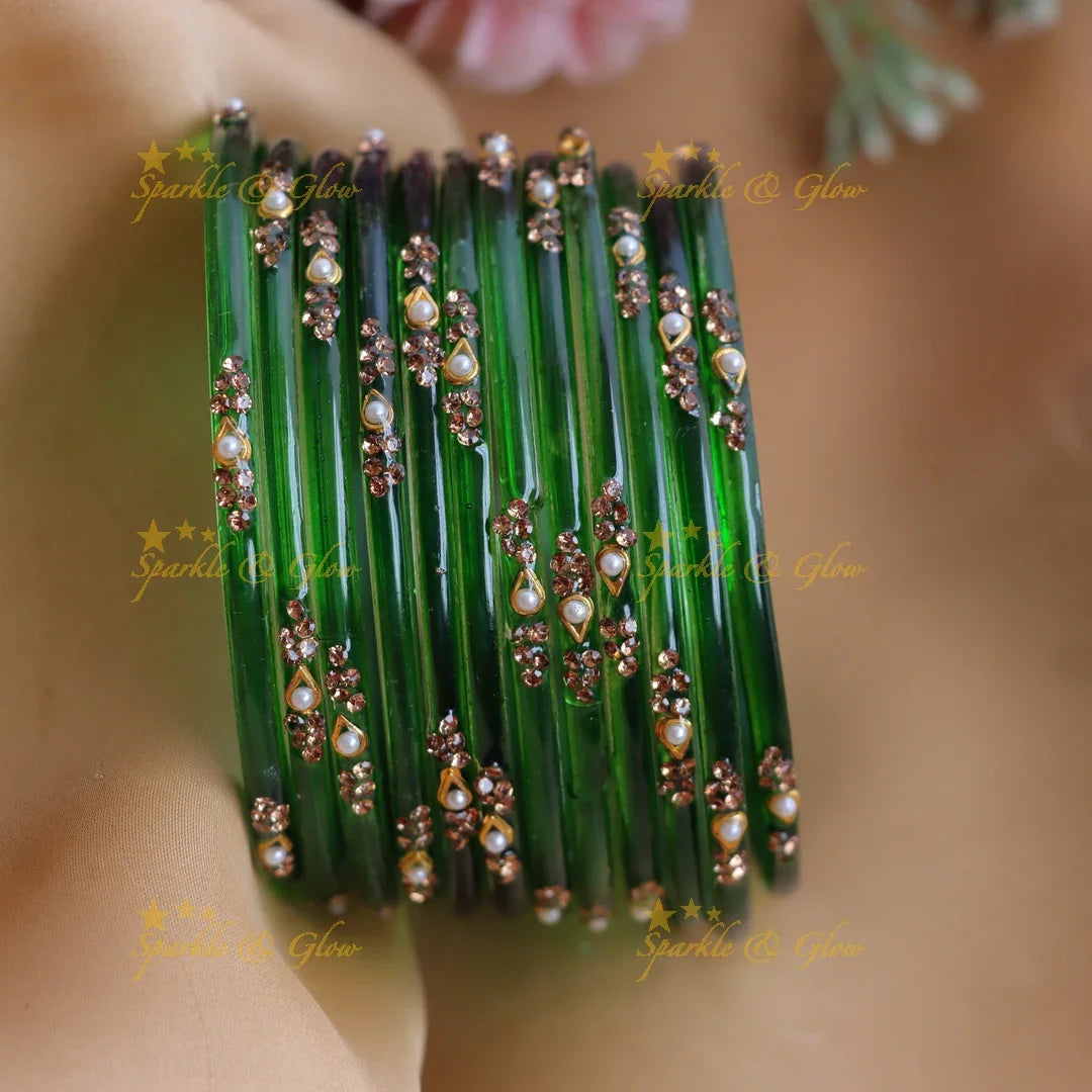 Stunning Glass Bangles with Pearl and Stone Detailing - Sparkle and Glow