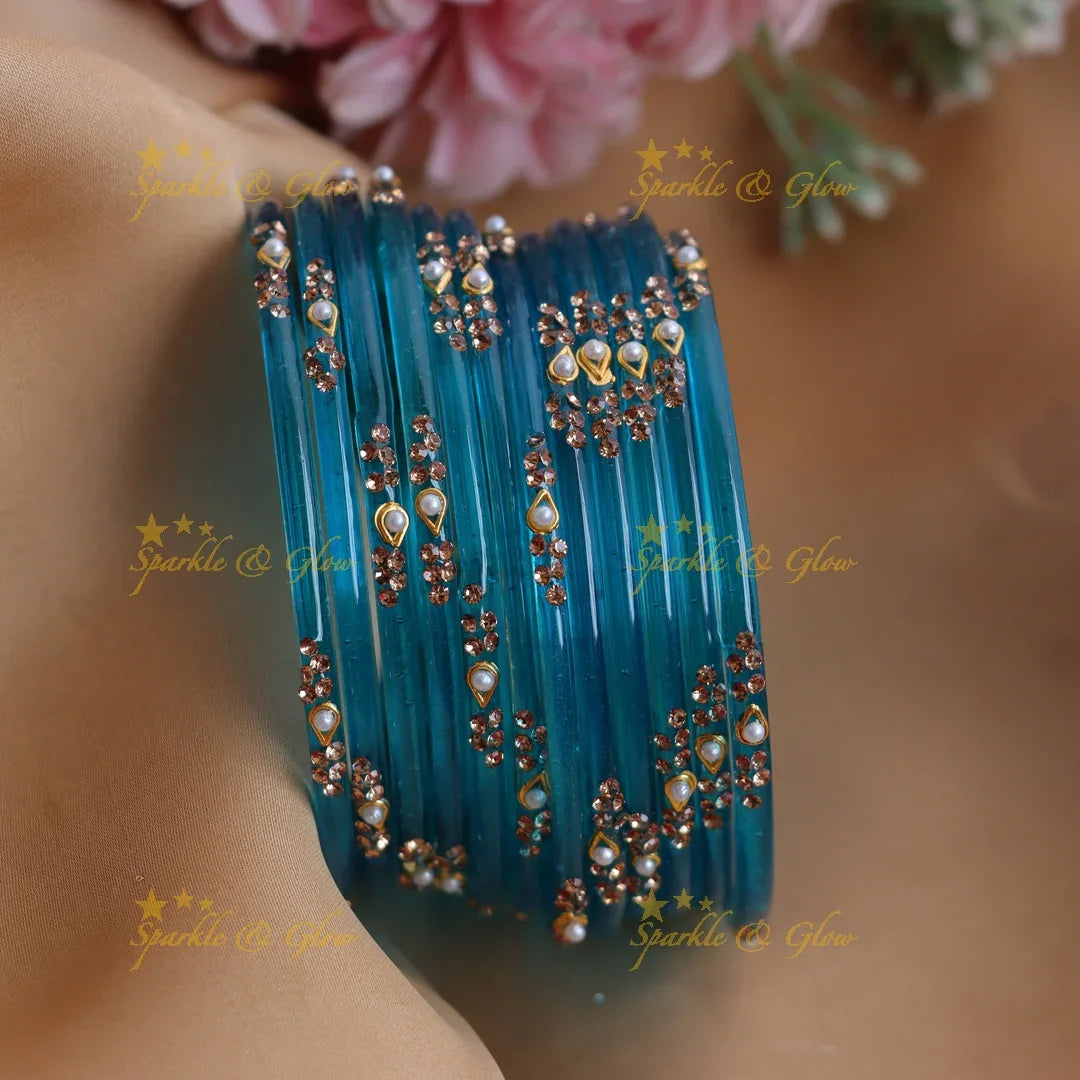 Stunning Glass Bangles with Pearl and Stone Detailing - Sparkle and Glow
