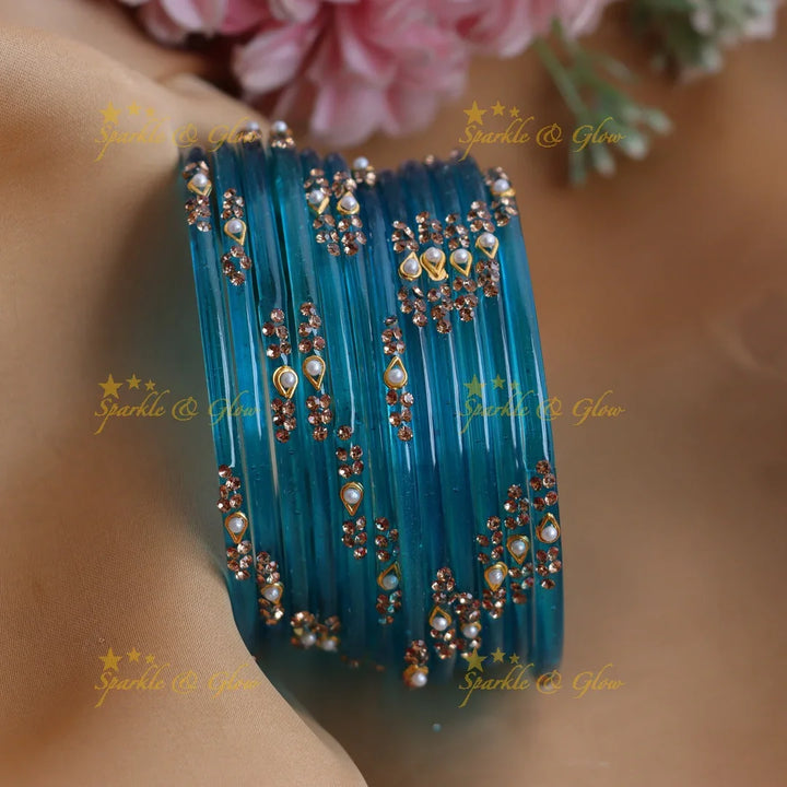Stunning Glass Bangles with Pearl and Stone Detailing - Sparkle and Glow