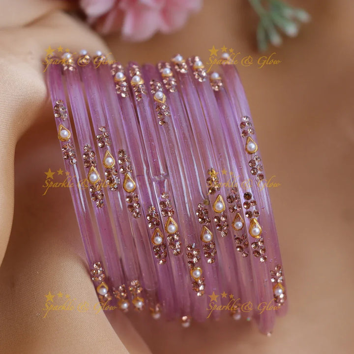 Stunning Glass Bangles with Pearl and Stone Detailing - Sparkle and Glow