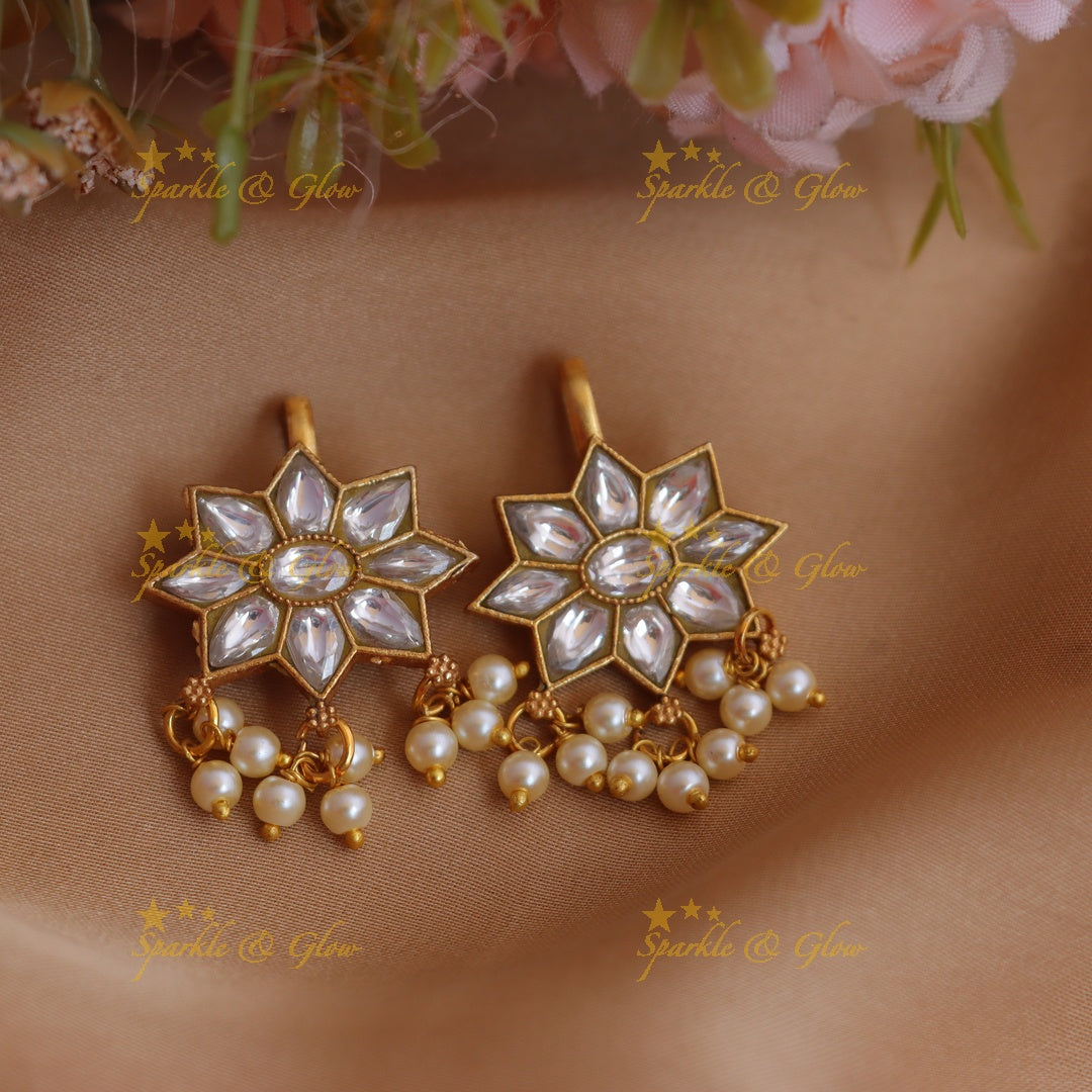 Traditional Floral Jadau Kundan Bugadi with Pearls