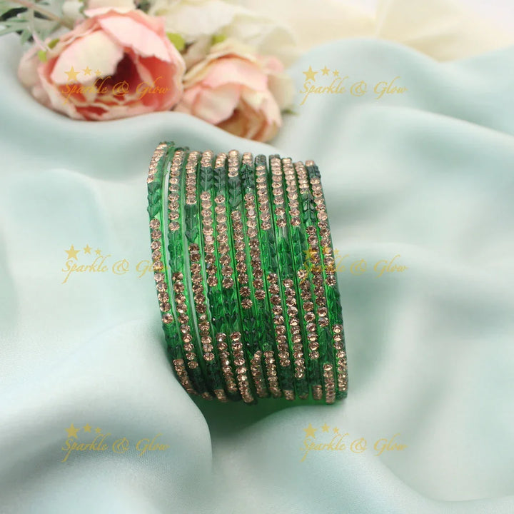 Stunning Glass Bangles with Stone Embellishments – Set of 12