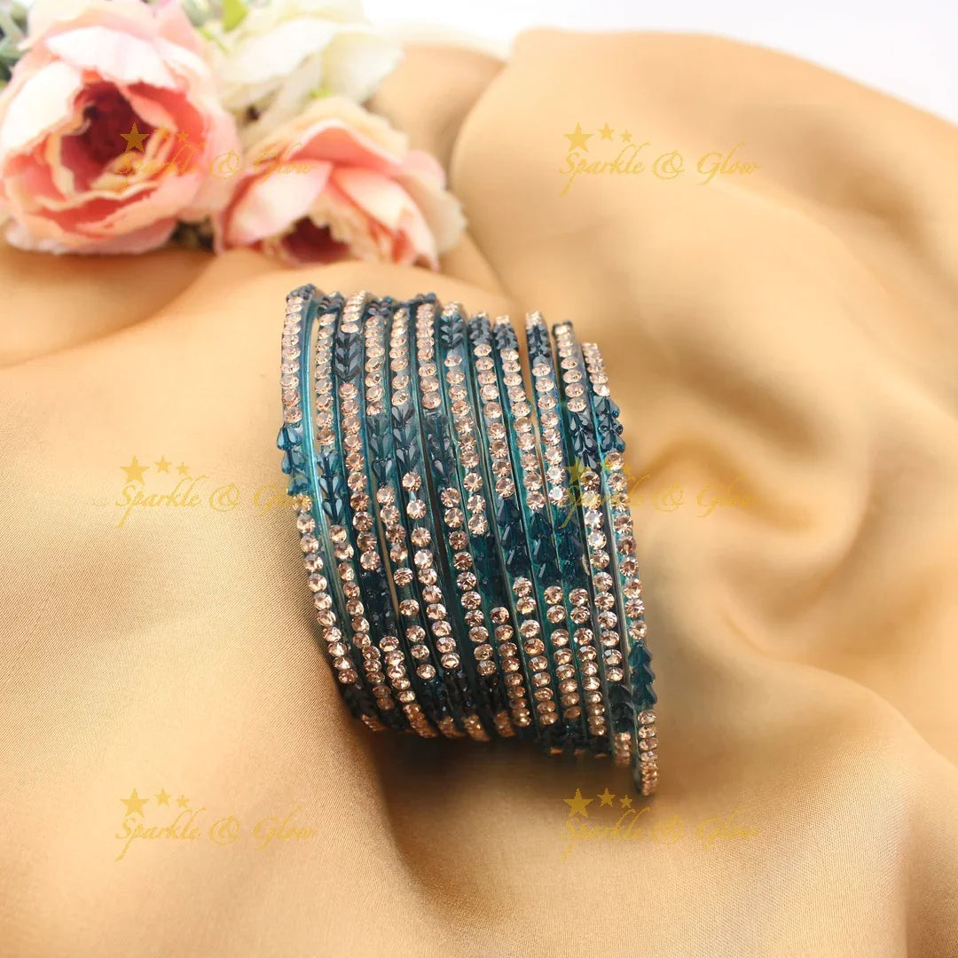 Stunning Glass Bangles with Stone Embellishments – Set of 12