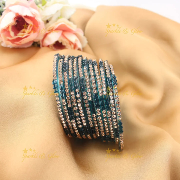 Stunning Glass Bangles with Stone Embellishments – Set of 12
