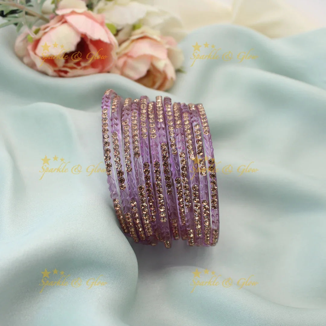 Stunning Glass Bangles with Stone Embellishments – Set of 12