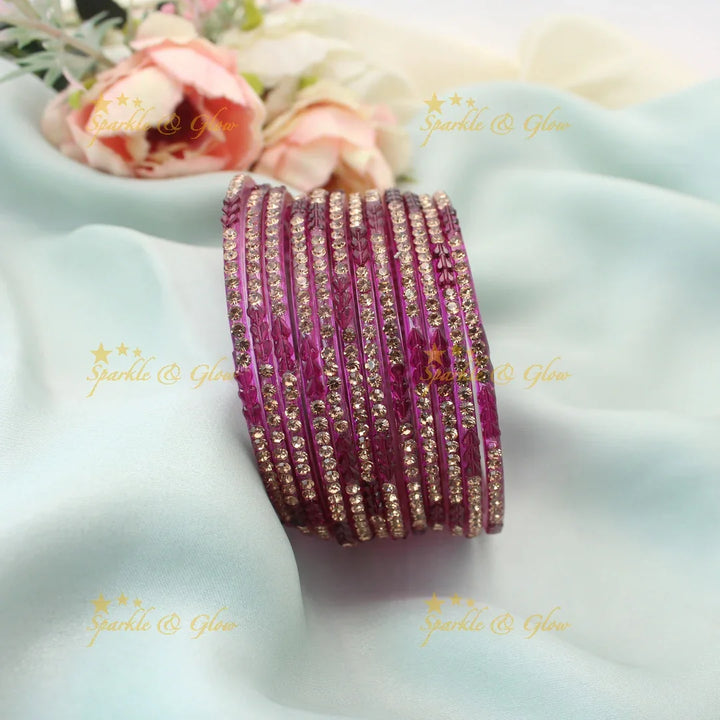 Stunning Glass Bangles with Stone Embellishments – Set of 12