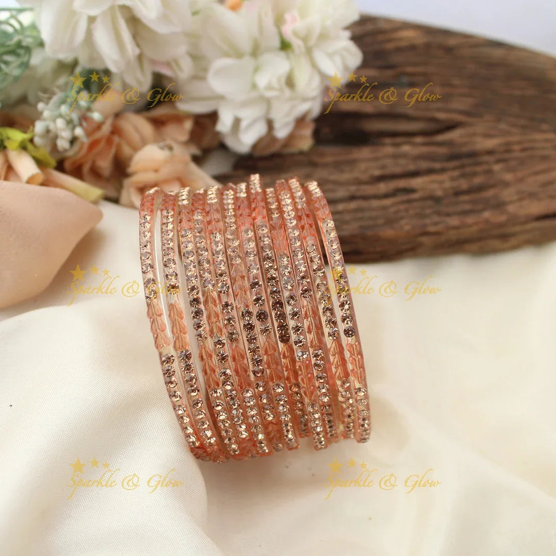 Stunning Glass Bangles with Stone Embellishments – Set of 12